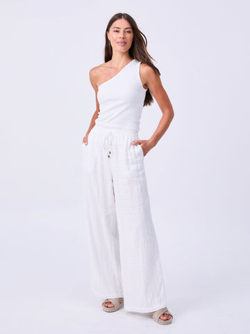 Textured Cotton Callie Wide Leg Pants - White