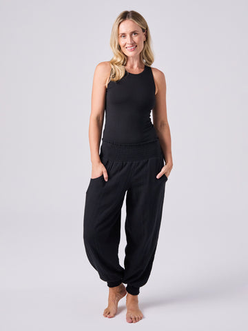 Textured Cheesecloth Nomad Pant - Black