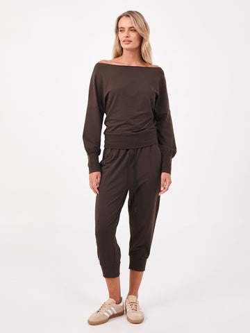 French Terry Off Shoulder Sweatshirt - Coffee Bean