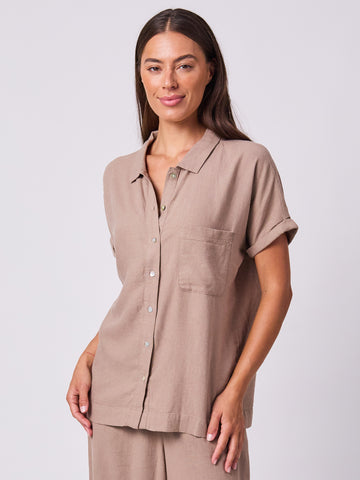 Linen Short Sleeve Cali Shirt - Cinnamon