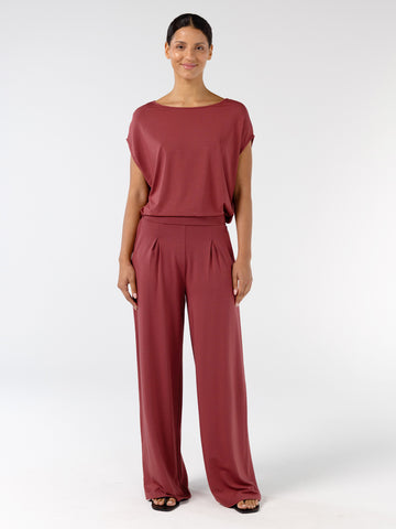 Pleat  Front Wide Leg Pants - Mulberry