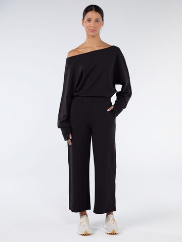 Wide Leg Cropped Jogger - Black