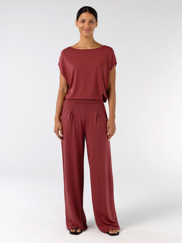 Pleat  Front Wide Leg Pants - Mulberry