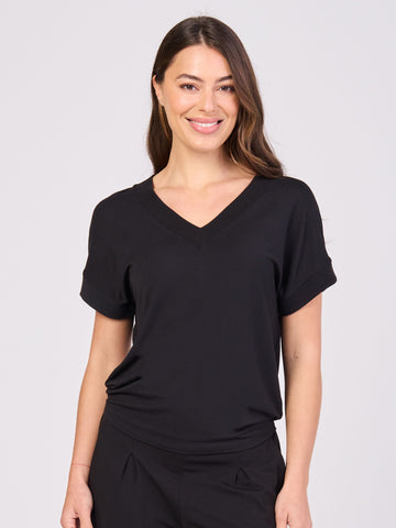 Simone V  Neck Top- Black